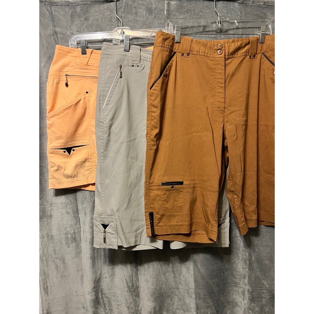 H&R London Capri Cropped Pants Women's Three Pack: Peach, Grey,‎ & Brown Sz 14